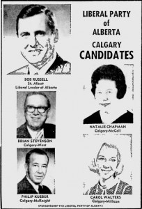 Alberta Liberal Party Calgary candidates 1971 Election Ad