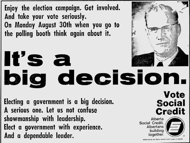 Alberta Social Credit 1971 Election Ad "It's a Big Decision"