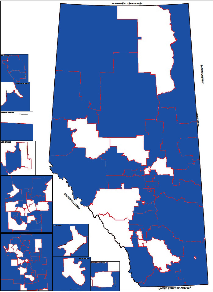 Map of constituencies with nominated Alberta Progressive Conservative candidates (January 17, 2012)