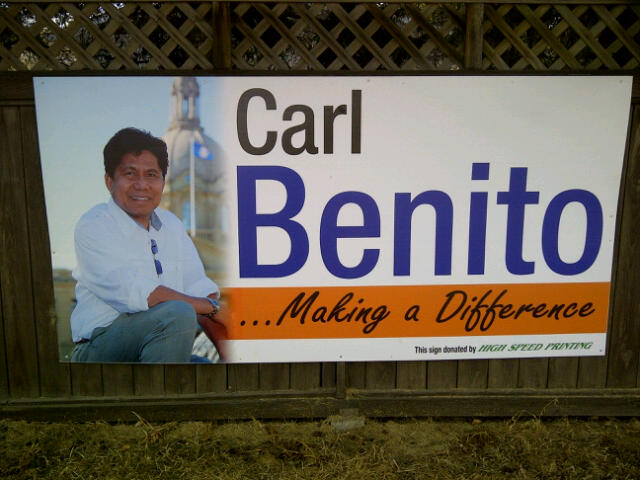 Carl Benito Edmonton-Mill Woods MLA Sign 2