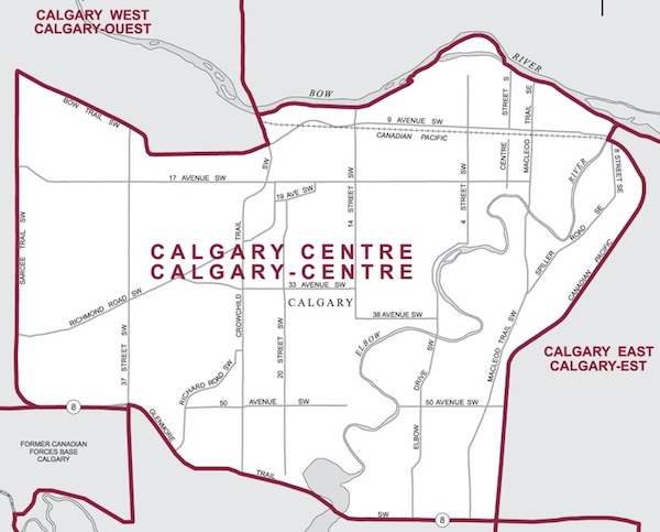 Map of the Calgary-Centre federal riding.