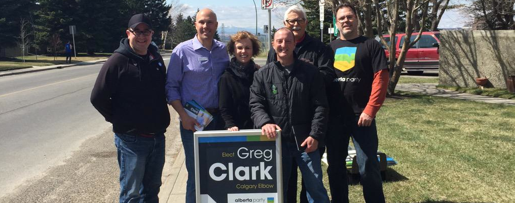Alberta Party leader Greg Clark with supporters in Calgary-Elbow.