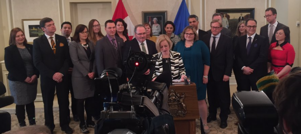 Premier Rachel Notley's expanded 17-member Alberta NDP cabinet.