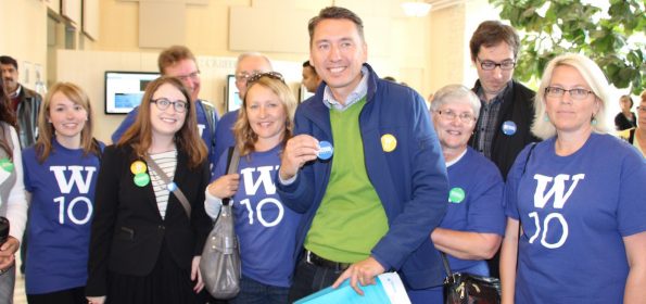 Michael Walters and a team of supporters at the Edmonton Municipal Election Nomination Day in 2013.