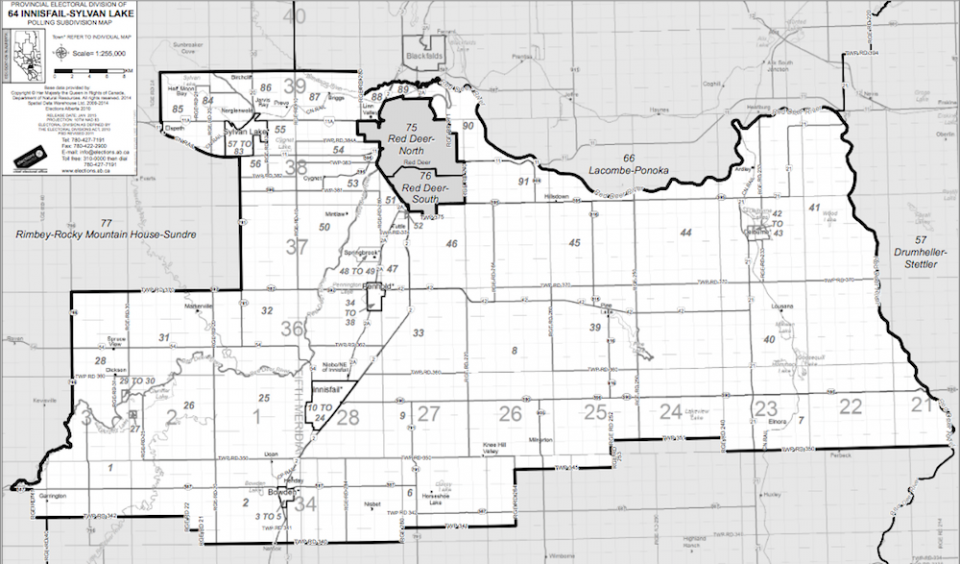 Innisfail Sylvan Lake Alberta By Election Map 960x564 