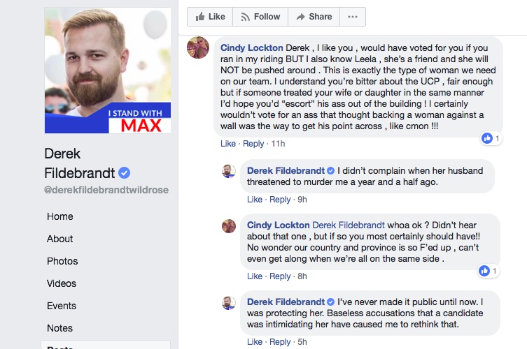 Derek Fildebrandt's Facebook comment on June 26, 2018.