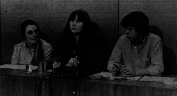 Anne McGrath (centre) during her time as field organizer for the Alberta Federation of Students in 1982.