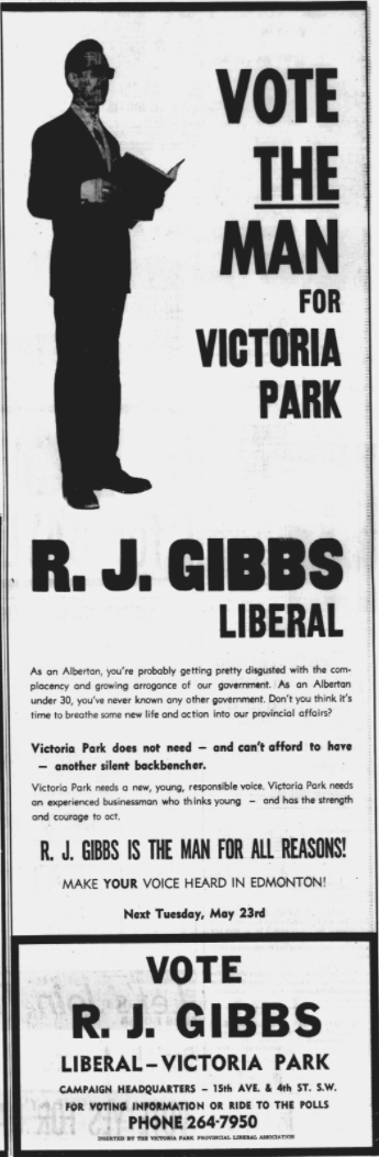 An ad for Liberal Party candidate R.J. Gibbs in Calgary-Victoria Park.