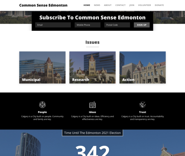 Screenshots from the "Common Sense Edmonton" website.