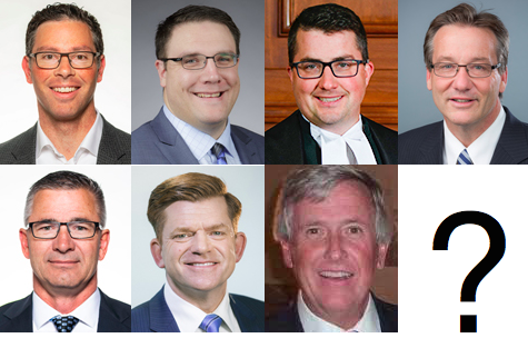 Potential UCP leadership candidates. Top: Doug Schweitzer, Jason Nixon, Nathan Cooper, Drew Barnes. Bottom: Travis Toews, Brian Jean, Jim Dinning