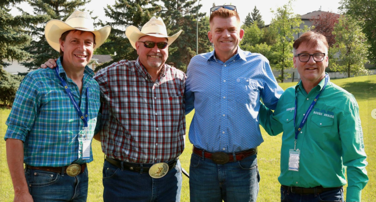 Todd Loewen, former MLA Wayne Anderson, Brian Jean, and Drew Barnes at the Calgary Stampede BBQ in July 2021. (Source: Facebook)