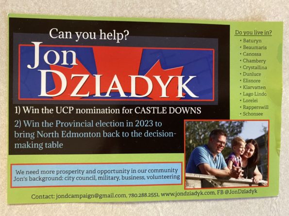 Jon Dziadyk Edmonton-Castle Downs United Conservative Party nomination UCP