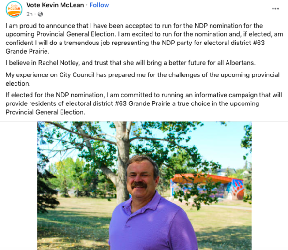 Kevin McLean NDP Grande Prairie Nomination