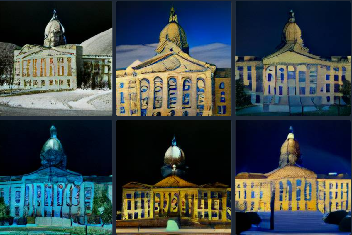 AI generated images of the “Alberta Legislature Building on the moon.” (source: DALL-E mini)