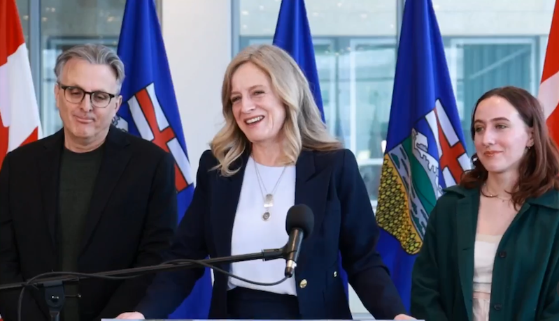 Rachel Notley (centre), with her husband, Lou Arab (left), and daughter Sophie (right), announces she will not lead the Alberta NDP into the next election. Notley leads the 38 MLA Official Opposition in the Legislature. (source: Rachel Notley / Facebook)