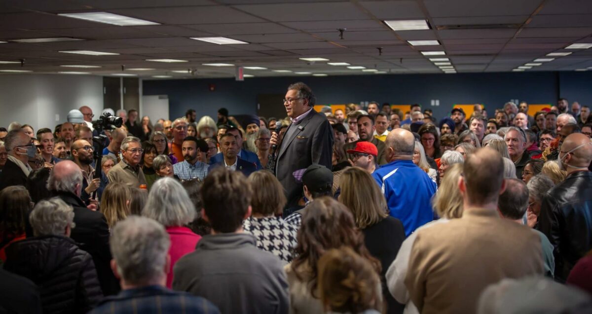 Naheed Nenshi speaks to supporters in Calgary on the day he launched his campaign (source: Naheed Nenshi / Facebook)
