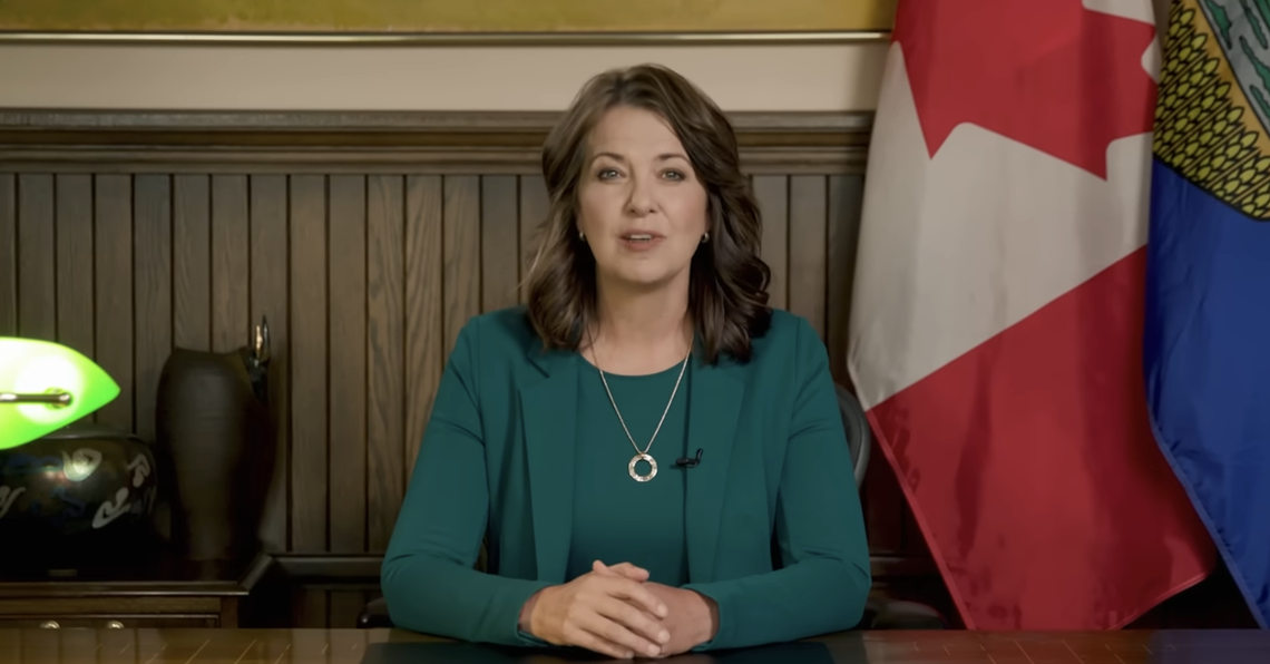 Premier Danielle Smith delivered a pre-recorded televised address on September 17 (screenshot source: Your Alberta/YouTube)