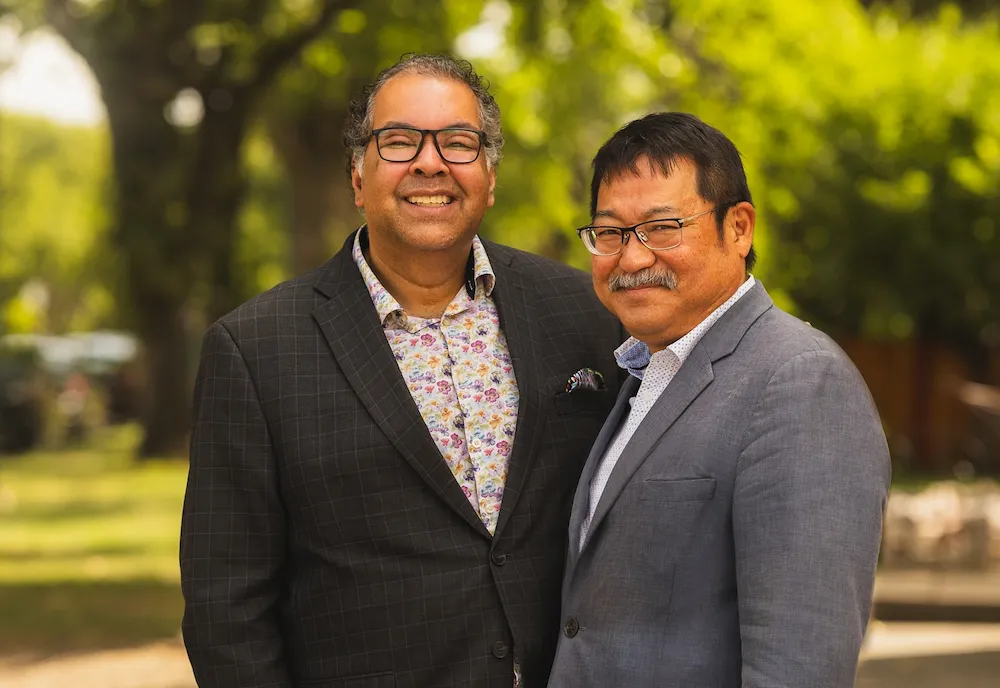 NDP leader Naheed Nenshi and Lethbridge-West NDP candidate Rob Miyashiro (source: Naheed Nenshi / Facebook)