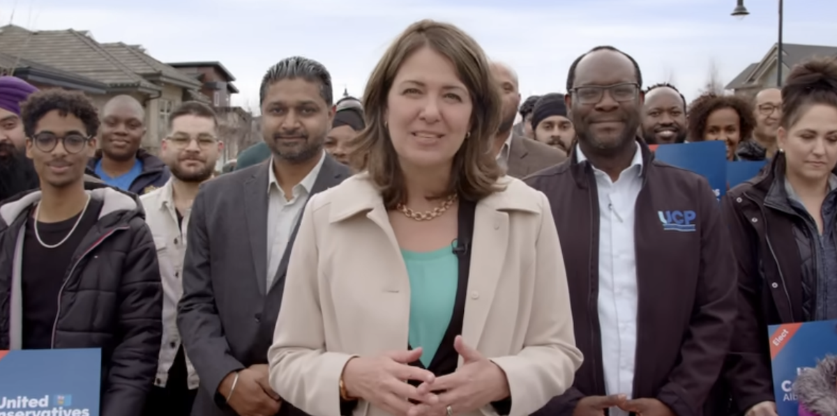 Premier Danielle Smith in an ad announcing the UCP’s “Public Health Guarantee” during the 2023 election (source: United Conservative Party / YouTube)