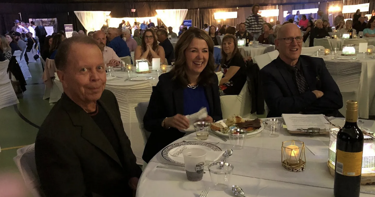 Alberta separatist leaders Dr. Dennis Modry (left) and Mitch Sylvestre (right) with Premier Danielle Smith (centre) at the UCP fundraising dinner in Bonnyville in May 2025 (source: Bonnyville-Cold Lake-St. Paul UCP / Facebook)