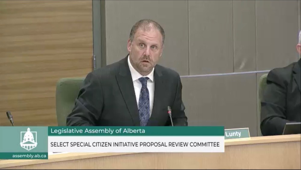 Leduc-Beaumont UCP MLA and and Special Citizen Initiative Proposal Review Committee chair Brandon Lunty (screenshot from assembly.ab.ca)