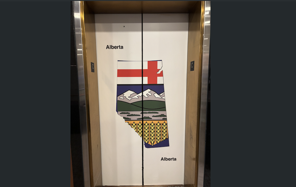 An appropriate Alberta-themed decal on a hotel elevator in Ottawa (Source: Dave Cournoyer)