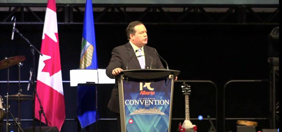 Jason Kenney accepting the leadership of the Alberta Progressive Conservative Party in March 2017