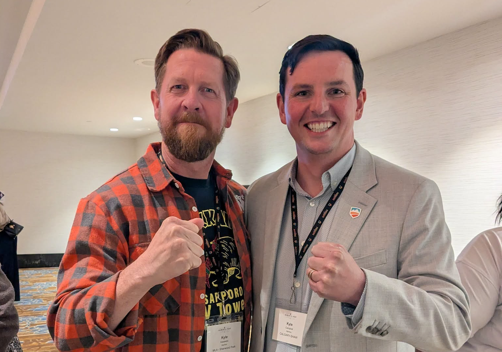 Sherwood Park NDP MLA Kyle Kasawski and Calgary-Shaw NDP candidate Kyle Campbell (source: Kyle Kasawski / Facebook)